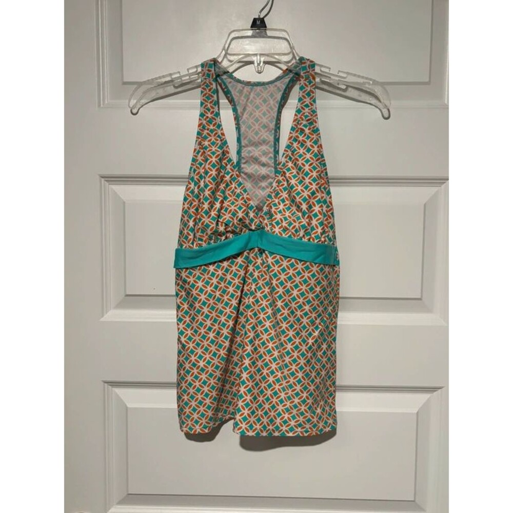 Aqua Orange Geometric Racerback Padded Tankini Swim Dress Top Size L